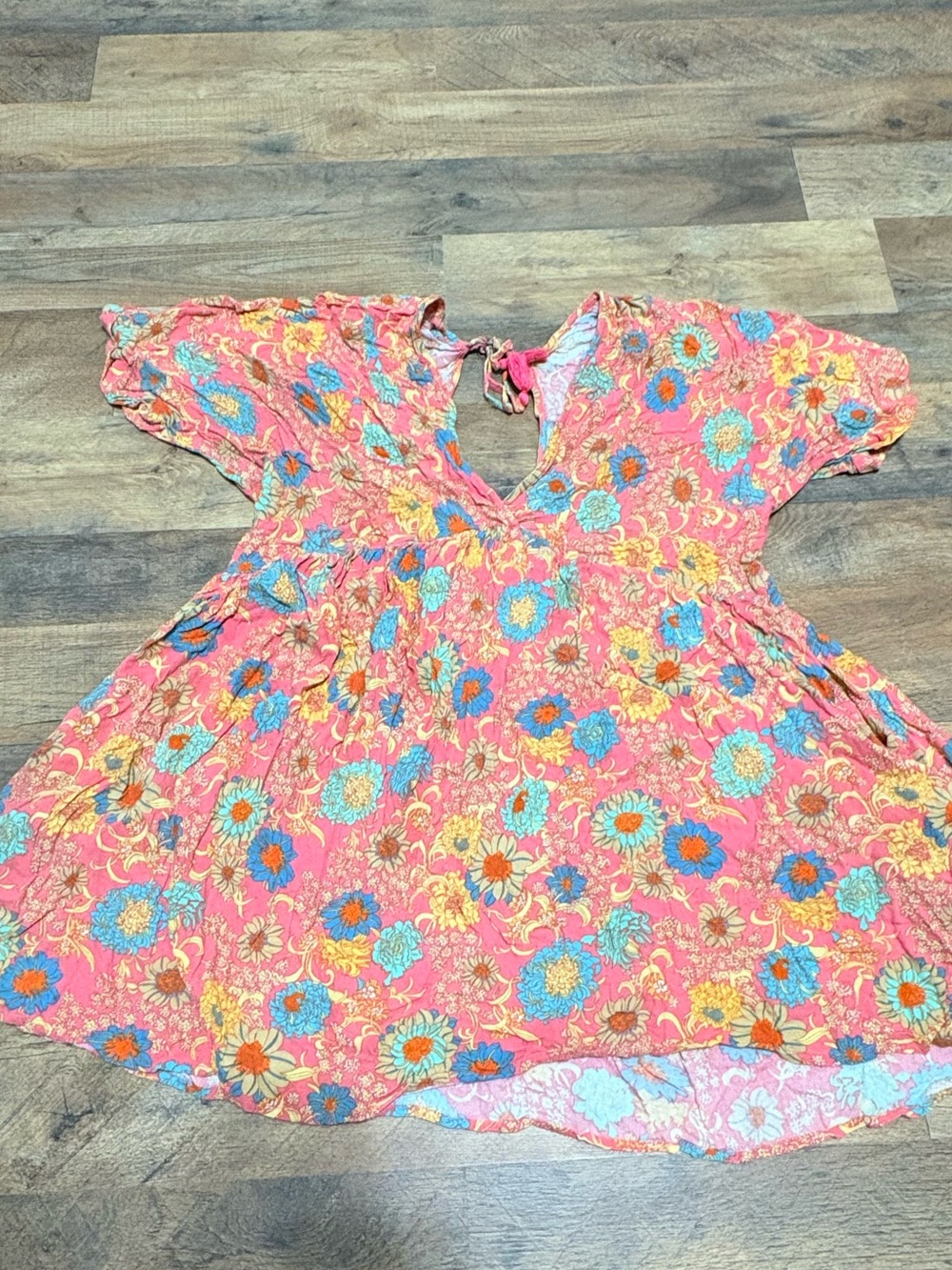 O’Neill Floral Babydoll Tunic Women’s Small Pink Blue Boho V-Neck Mini tunic